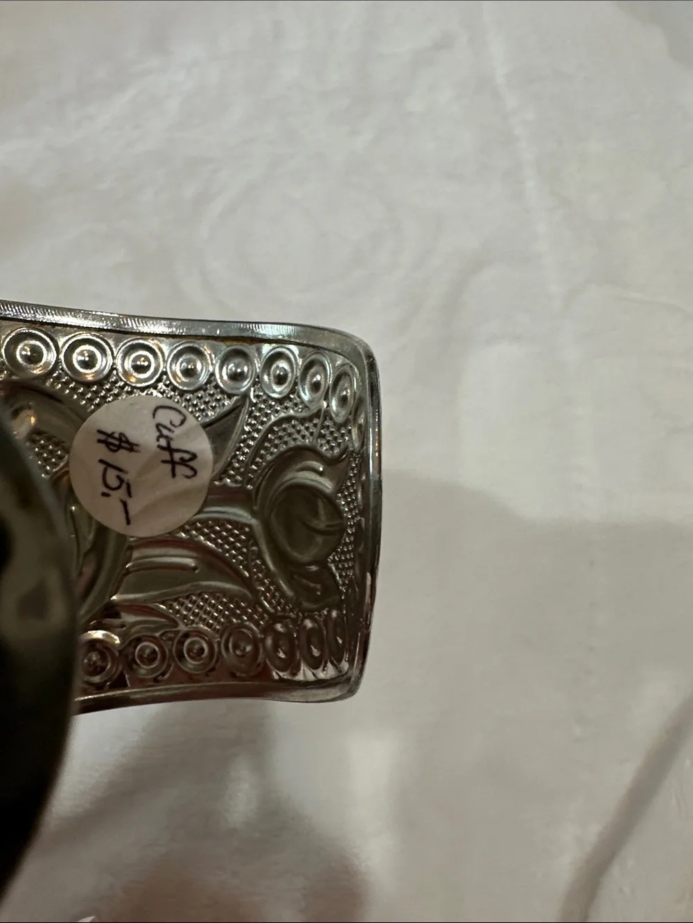 Silver Floral Embossed Cuff Bracelet